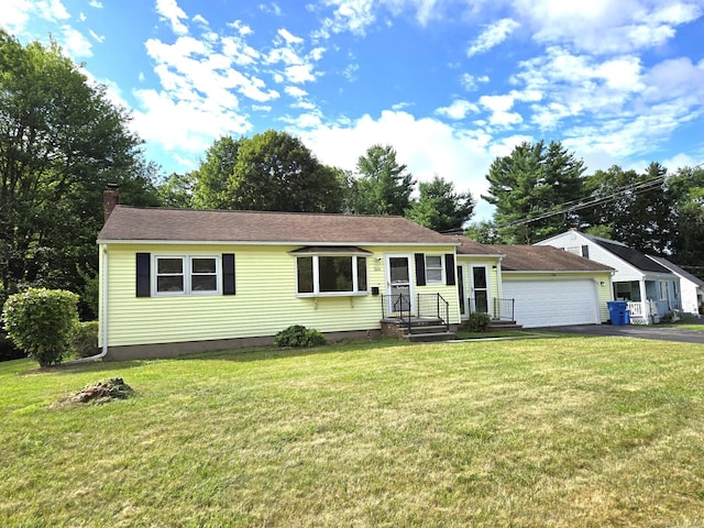 266 Cianci Rd, New Britain, CT 06053 - ranch-style house featuring a chimney and a front yard