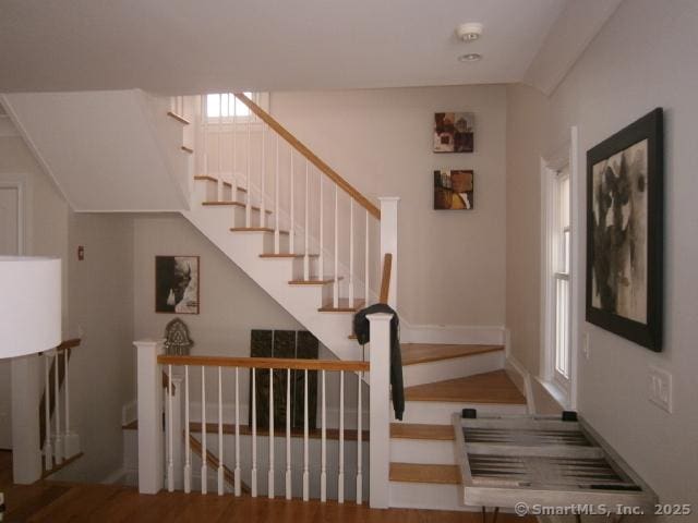 65 Sherwood Pl Unit 65, Greenwich, CT 06830 - staircase featuring wood finished floors