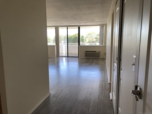 50 Birdseye St Unit 104, Stratford, CT 06615 - hall with an AC wall unit, dark wood-style floors, and floor to ceiling windows