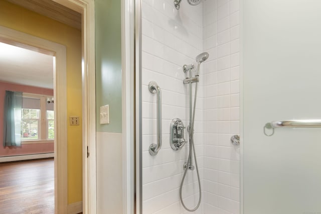367 Norfolk Rd, North Canaan, CT 06024 - bathroom with a shower stall and a baseboard radiator