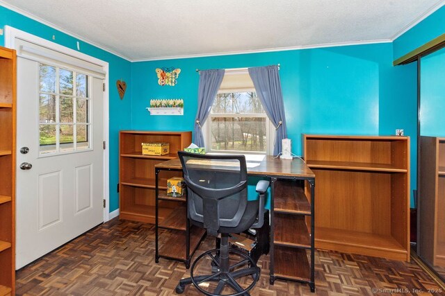 31 Bob White Way, Plainfield, CT 06354 - office area with ornamental molding and a textured ceiling