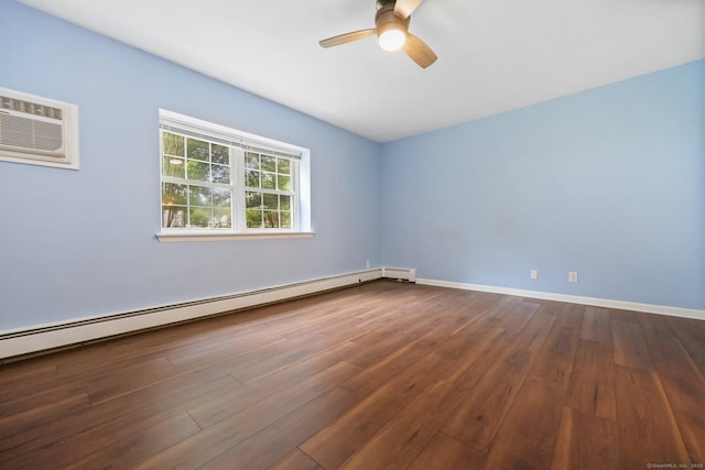 1060 New Haven Ave Apt 7, Milford, CT 06460 - spare room featuring baseboard heating, a ceiling fan, dark wood-style floors, and a wall mounted air conditioner