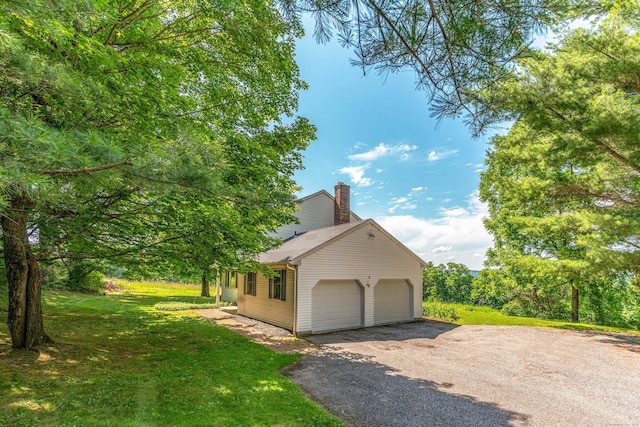 23 Bell Hill Rd, Washington, CT 06793 - view of property exterior with driveway, a lawn, a chimney, and a garage