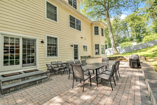 19 Woodlawn Dr, Trumbull, CT 06611 - view of patio with outdoor dining area, a grill, and entry steps