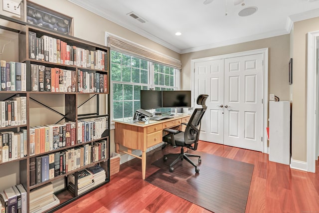 19 Woodlawn Dr, Trumbull, CT 06611 - office space with ornamental molding, wood finished floors, a ceiling fan, and recessed lighting