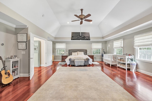 19 Woodlawn Dr, Trumbull, CT 06611 - bedroom featuring dark wood-type flooring, multiple windows, and vaulted ceiling