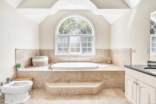 19 Woodlawn Dr, Trumbull, CT 06611 - full bath featuring vanity, lofted ceiling, a bath, and a bidet