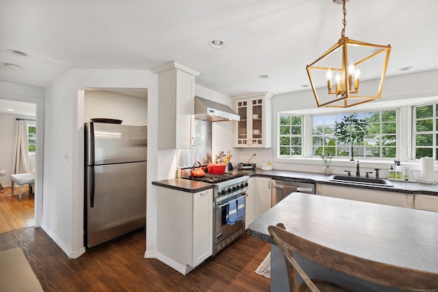 64 Red Top Dr, West Hartford, CT 06110 - kitchen featuring stainless steel appliances, wall chimney exhaust hood, dark countertops, plenty of natural light, and recessed lighting