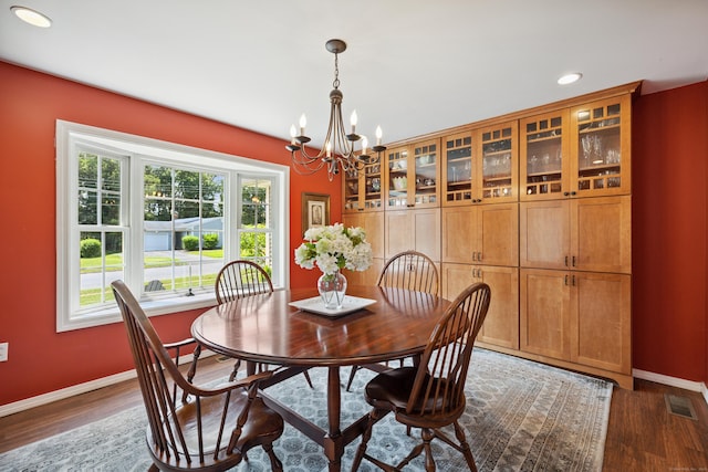 64 Red Top Dr, West Hartford, CT 06110 - dining area featuring a chandelier, dark wood finished floors, and recessed lighting