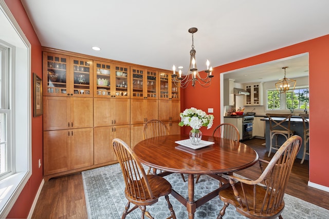 64 Red Top Dr, West Hartford, CT 06110 - dining room featuring a chandelier, dark wood-style flooring, and recessed lighting