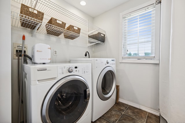 64 Red Top Dr, West Hartford, CT 06110 - washroom with separate washer and dryer and dark tile patterned floors