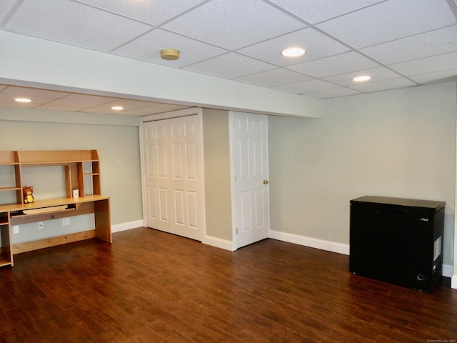 17 Ridge View Ter, New Hartford, CT 06057 - finished basement featuring recessed lighting, dark wood-type flooring, and a paneled ceiling