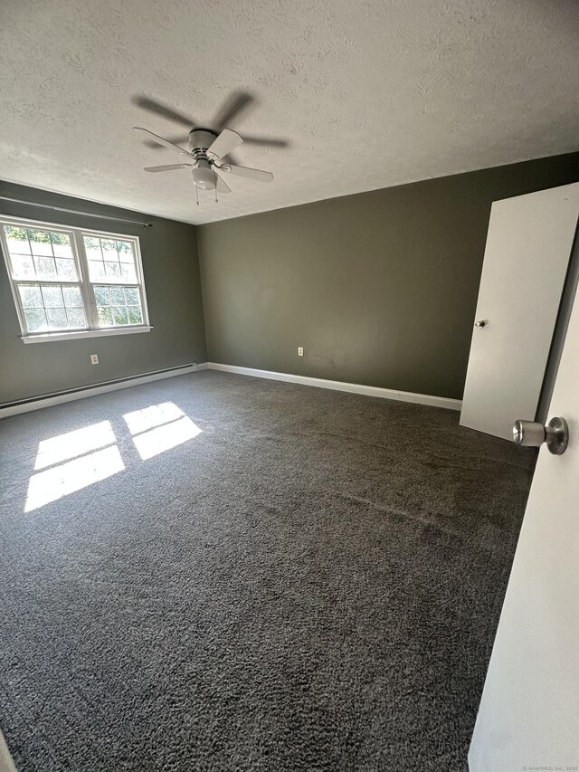 65 Horse Pond Rd Apt G, Salem, CT 06420 - carpeted empty room with baseboard heating, a textured ceiling, and a ceiling fan