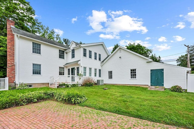 88 Powder Hill Rd, Middlefield, CT 06455 - back of property with a patio, a chimney, and a yard
