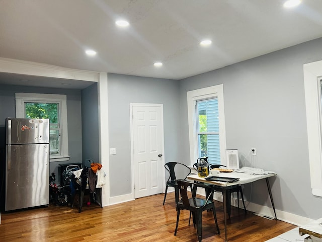 141 County St, New Haven, CT 06511 - dining area with wood finished floors, recessed lighting, and an office area