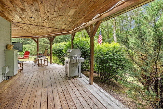 deck featuring a grill