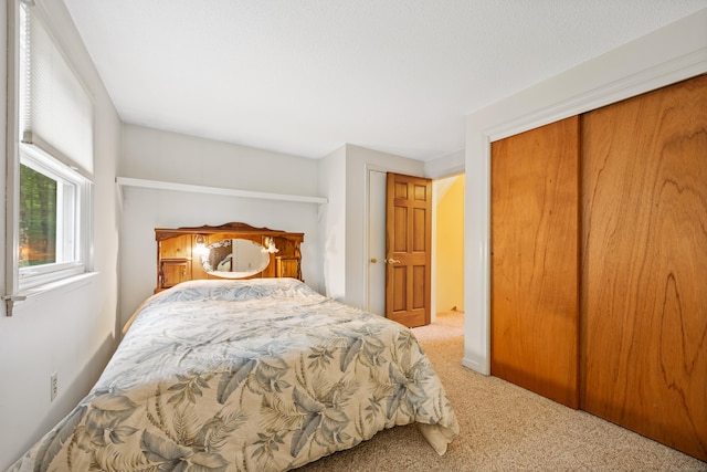 carpeted bedroom featuring a closet