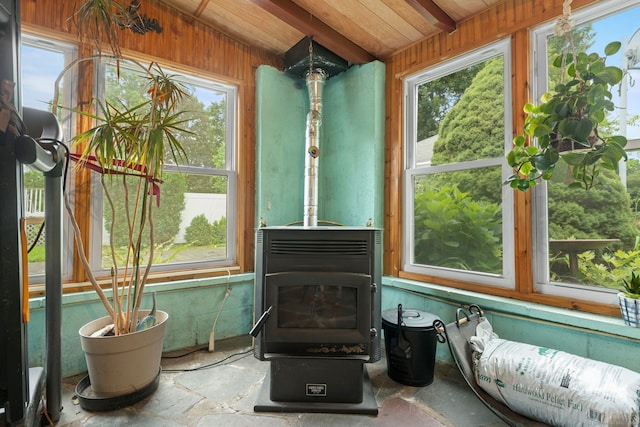 53 Columbus Ave, Bristol, CT 06010 - sunroom with a wood stove, wooden ceiling, and healthy amount of natural light