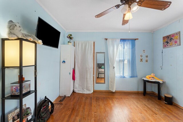 53 Columbus Ave, Bristol, CT 06010 - bedroom featuring wood finished floors, ornamental molding, and a ceiling fan