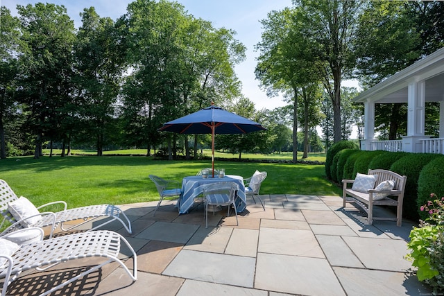 206 Fox Hopyard Rd, East Haddam, CT 06423 - view of patio featuring outdoor dining area and view of scattered trees