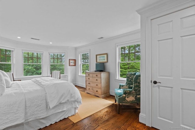 206 Fox Hopyard Rd, East Haddam, CT 06423 - bedroom with crown molding, wood finished floors, and recessed lighting