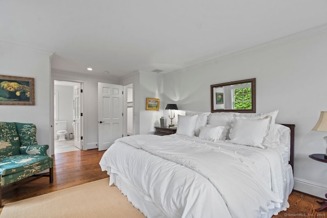 206 Fox Hopyard Rd, East Haddam, CT 06423 - bedroom with ornamental molding, wood finished floors, recessed lighting, and ensuite bathroom