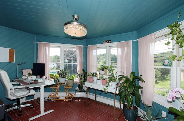 58 Litchfield St, Thomaston, CT 06787 - office area with wood ceiling and dark tile patterned flooring