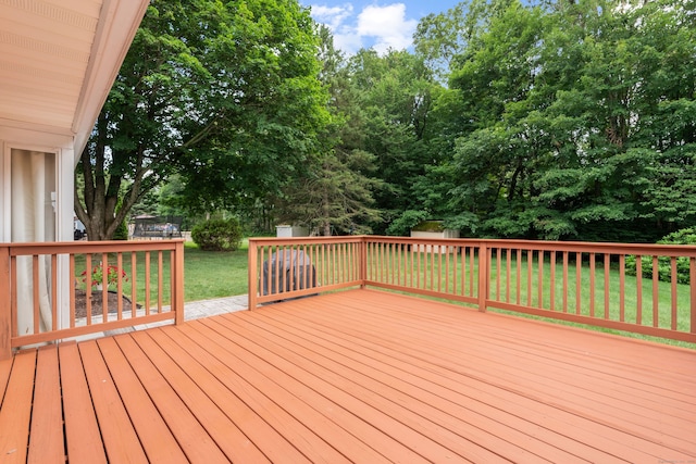 29 Jeffrey Dr, Wallingford, CT 06492 - wooden deck featuring a yard and view of wooded area