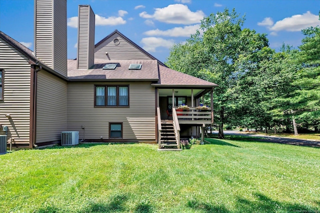 16 Juniper Cir Unit 16, Monroe, CT 06468 - back of property featuring a chimney, stairway, a yard, and a deck