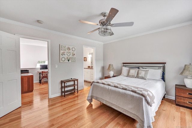 16 Juniper Cir Unit 16, Monroe, CT 06468 - bedroom featuring ornamental molding, light wood-style floors, a ceiling fan, and ensuite bathroom