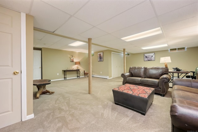 39 Beebe Rd, East Haddam, CT 06423 - living area with a paneled ceiling, carpet floors, and baseboard heating