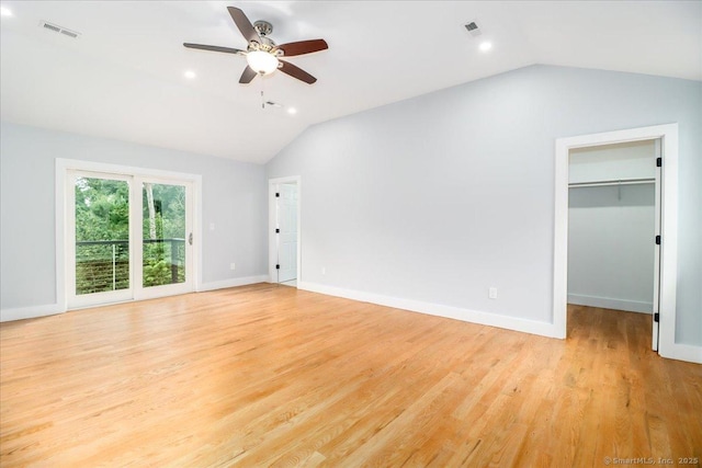 12 Deer Run Rd, Brookfield, CT 06804 - unfurnished living room featuring vaulted ceiling, ceiling fan, light wood-style floors, and recessed lighting