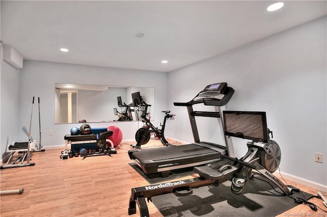 30 Soundview Farm Rd, Weston, CT 06883 - exercise room with wood finished floors and recessed lighting