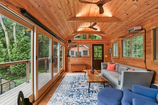 101 Golden Hill St, Trumbull, CT 06611 - sunroom / solarium featuring wood-type flooring, wooden ceiling, and wooden walls