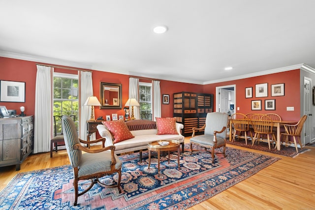 312 Elm St Apt 9, New Canaan, CT 06840 - living area with wood finished floors, crown molding, and recessed lighting
