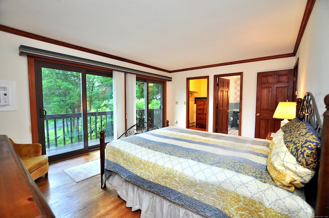 172 Bentley Cir, Goshen, CT 06756 - bedroom with access to outside, wood finished floors, and crown molding