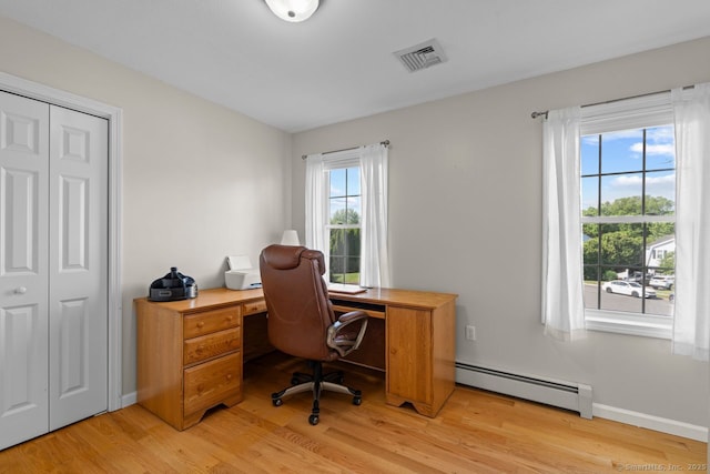 62 Peach Tree Ln, Berlin, CT 06037 - office area featuring a baseboard radiator and light wood-type flooring