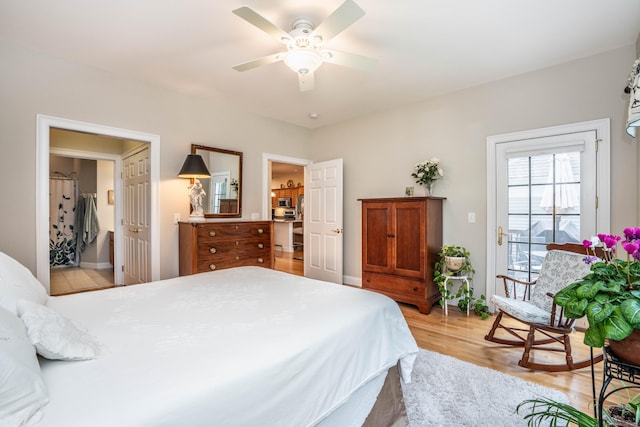 802 Dzen Way Unit 802, South Windsor, CT 06074 - bedroom featuring light wood-type flooring, a ceiling fan, and access to exterior