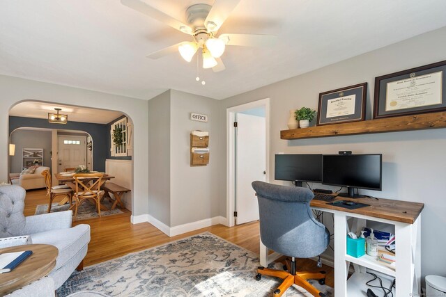 216 Main St, Glastonbury, CT 06073 - office space with arched walkways, a ceiling fan, and light wood-style flooring