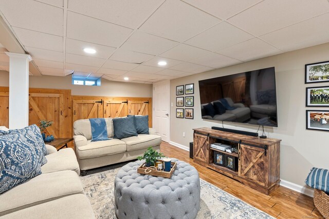 216 Main St, Glastonbury, CT 06073 - living room featuring wood finished floors, recessed lighting, and a drop ceiling