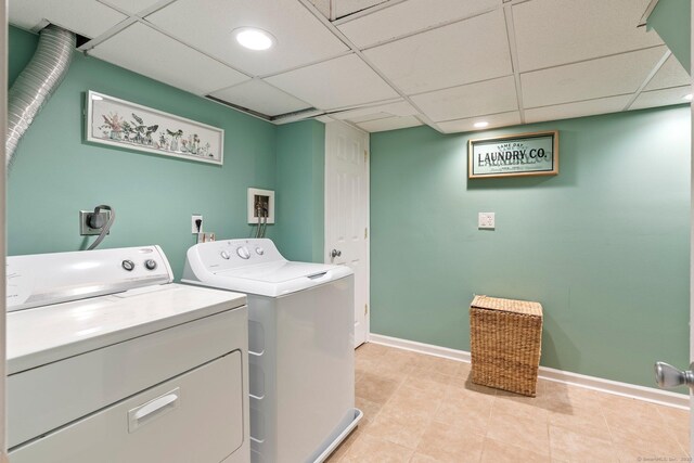 216 Main St, Glastonbury, CT 06073 - washroom featuring washer and dryer, light tile patterned flooring, and recessed lighting