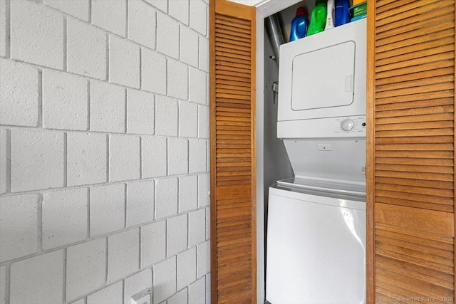 125 Olive St Apt D2, New Haven, CT 06511 - washroom with stacked washer / dryer
