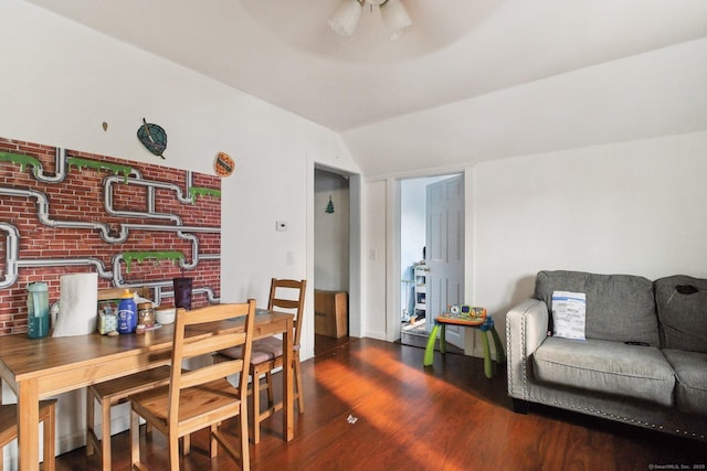 32 Williams St, Bristol, CT 06010 - dining space featuring wood finished floors, a ceiling fan, and vaulted ceiling