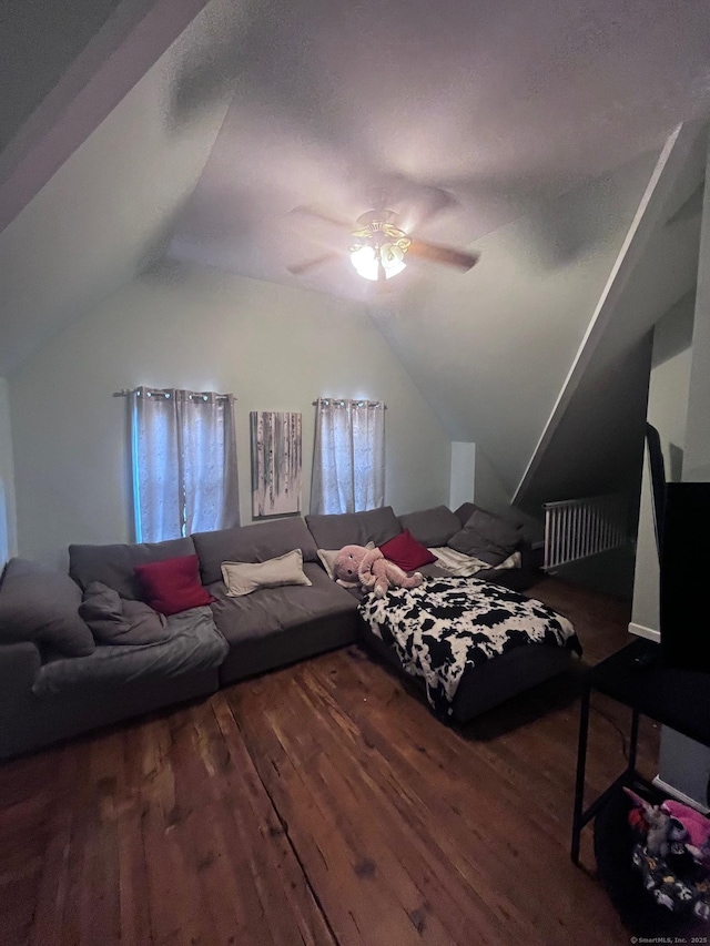 9 Starkweather St, Manchester, CT 06042 - bedroom with lofted ceiling, wood finished floors, radiator, and ceiling fan