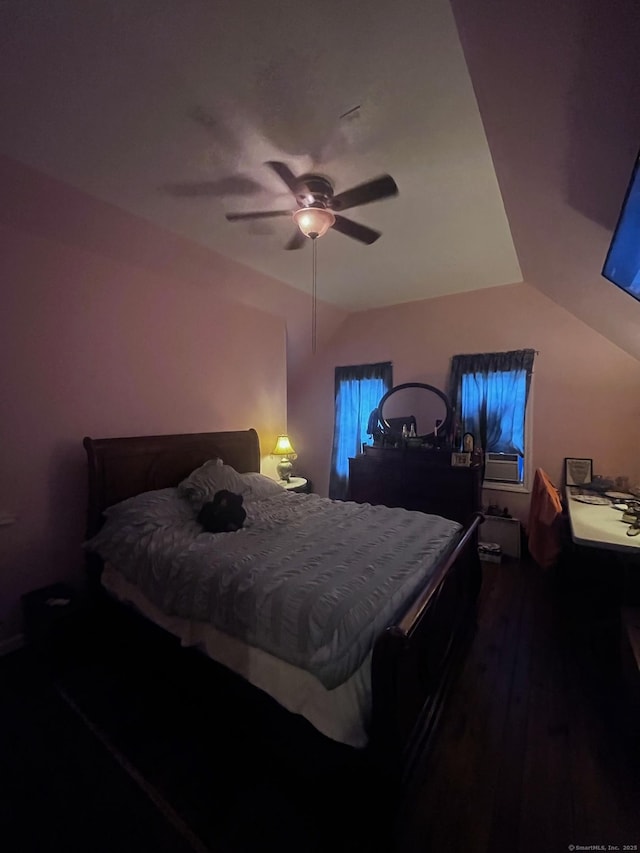9 Starkweather St, Manchester, CT 06042 - bedroom with vaulted ceiling, dark wood-style flooring, and a ceiling fan