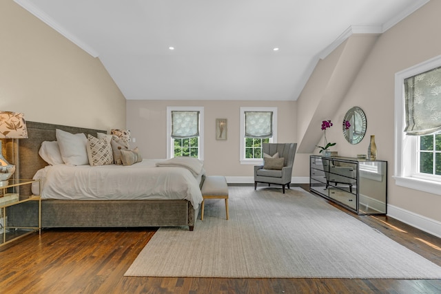 8 Jacob Ln, Killingworth, CT 06419 - bedroom featuring lofted ceiling, wood finished floors, ornamental molding, and recessed lighting