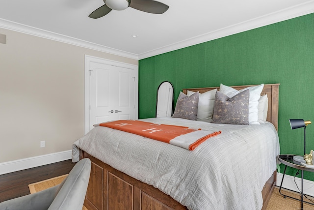 8 Jacob Ln, Killingworth, CT 06419 - bedroom featuring crown molding, wood finished floors, and a ceiling fan