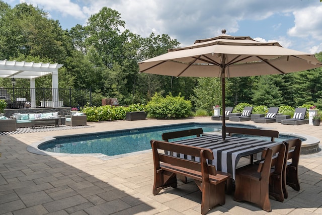 8 Jacob Ln, Killingworth, CT 06419 - outdoor pool with an outdoor hangout area, a pergola, and a patio