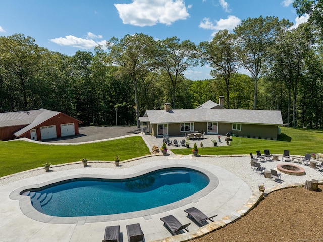 85 Good Hill Rd, Roxbury, CT 06783 - outdoor pool featuring a fire pit, a patio area, and a yard