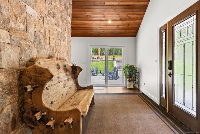85 Good Hill Rd, Roxbury, CT 06783 - sitting room featuring wooden ceiling, lofted ceiling, and carpet floors